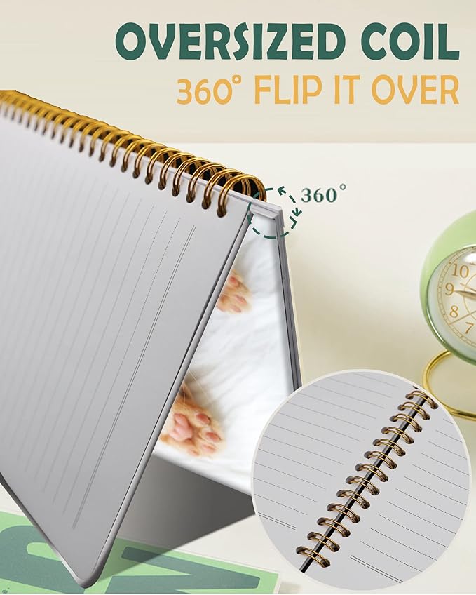 Ruled Spiral Writing Notebook,A5 Hardcover Lined College Journal for Women Lady Girl,Cute Strong Twin-Wire Binding with Premium Paper,8.4" X 6",Perfect for School,Office,Home Gifts(Sleeping Cat)-DeskLoop Office