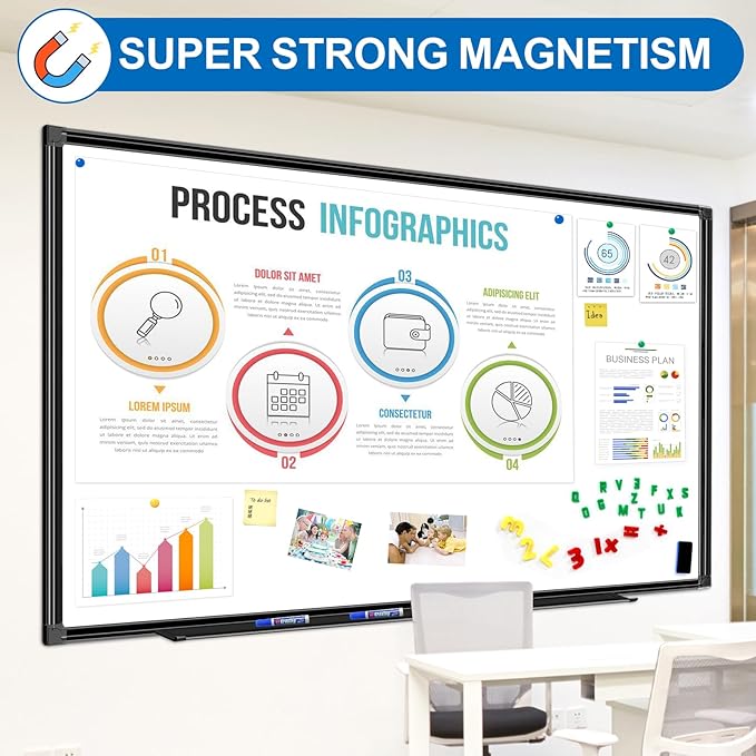 H-Qprobd 6'x4' Large Magnetic White Board Dry Erase Whiteboard with Black Aluminum Frame, 72"X48" Magnet Presentation Wall Boards for Office, Classroom, School, Home-DeskLoop Office