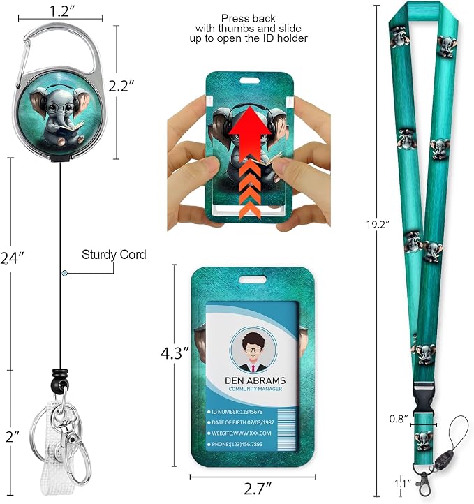 Piefly Lanyards for Id Badges, Cute Elephant Badge Holder - Image 5