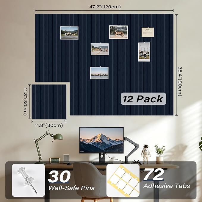 Large Felt Bulletin Board，47.2" x 35.4" 12 Pack Cork Board Alternative - Image 2