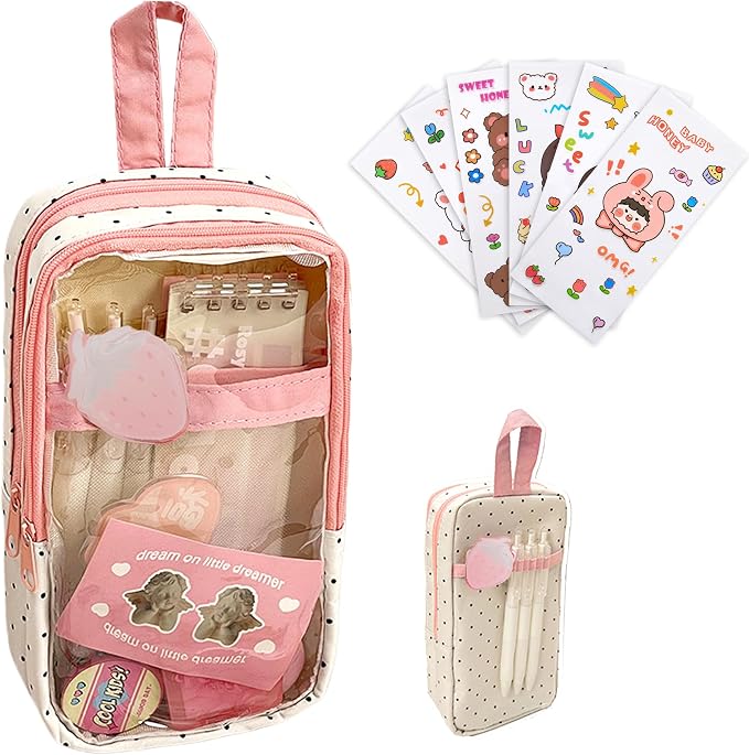 UINSUE Cute Pen case Adorable Bunny Transparent 3-Layer Large Capacity Pencil by Unknown