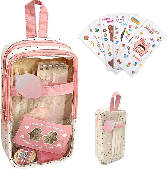 UINSUE Cute Pen case Adorable Bunny Transparent 3-Layer Large Capacity Pencil by Unknown