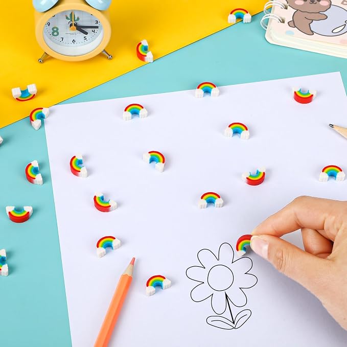 JUNEBRUSHS 150Pcs Rainbow mini Erasers, St. Patrick's Mini Erasers Cute Pencil - Image 2