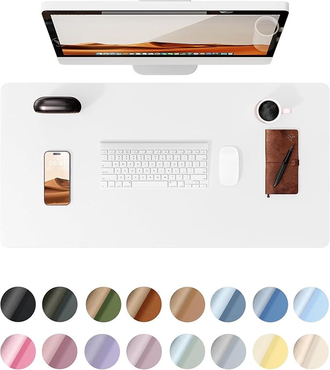 YSAGi Leather Desk Protector, Office Mat, Large Mouse Mat, Non-Slip PU Leather Blotter, Laptop Desk, Waterproof Writing Pad for Office and Home (White, 31.5" x 15.8")-DeskLoop Office