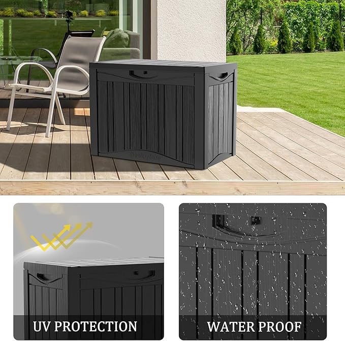 45 Gallon Lockable Resin Deck Box, Waterproof & UV-Resistant Outdoor Storage Box for Outdoor Cushion Storage, Garden Tools & Pool Accessories Storage, Black-DeskLoop Office