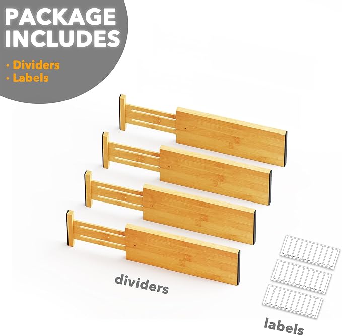 SpaceAid Bamboo 4 Pack Dresser Drawer Dividers, 4.65“ High Adjustable 12.5“-17” - Image 7