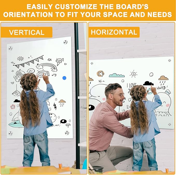 H-Qprobd Glass White Board for Wall Dry Erase Board 48" x 32" (2pcs) Magnetic Presentation Whiteboard for Home, Office and School-DeskLoop Office