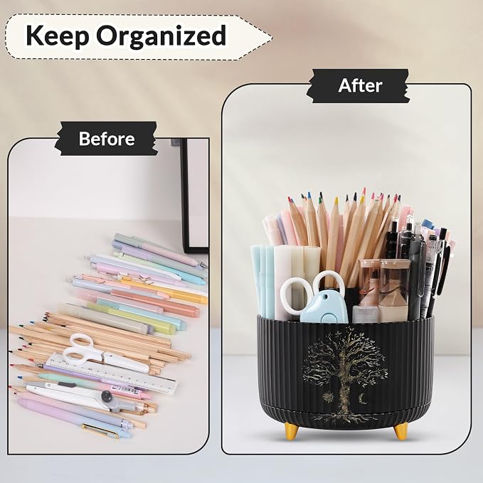SKYDUE 360 Degree Rotating Desk Organizer, Dual-Purpose Pencil Pen Holder - Image 4