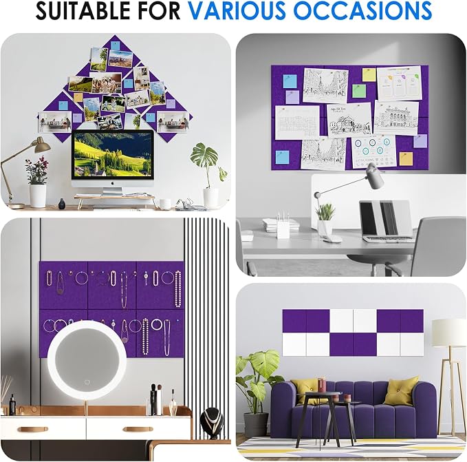 MaxGear Felt Bulletin Board 36" x 24", Violet Felt Wall Tiles Push Pins | Cork - Image 6
