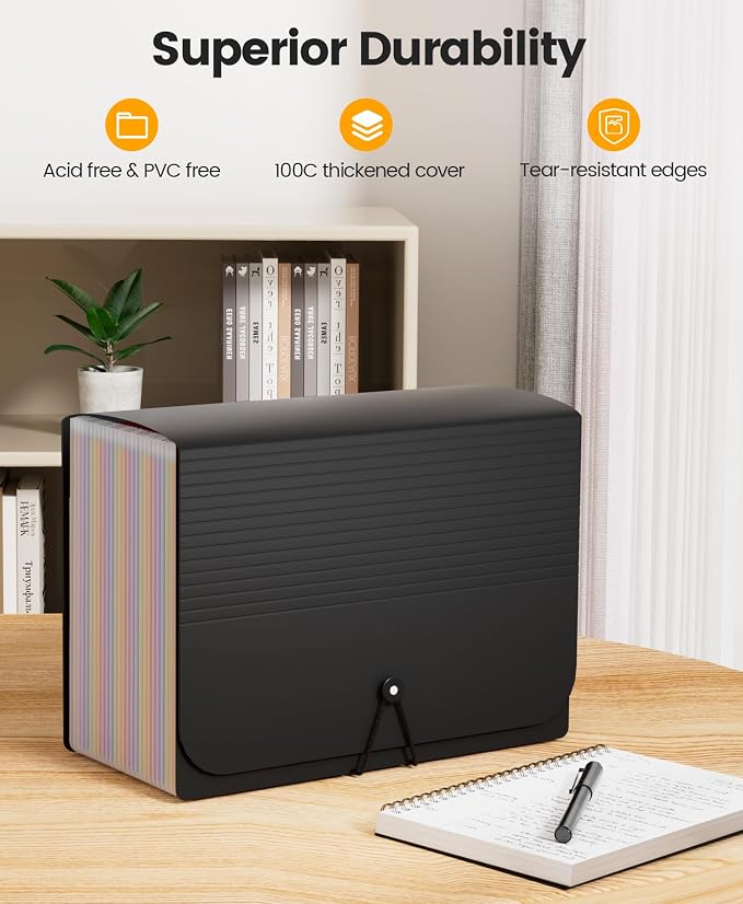 Sooez 26-Pocket Accordion File Organizer, Upgraded Expanding File Folder - Image 4