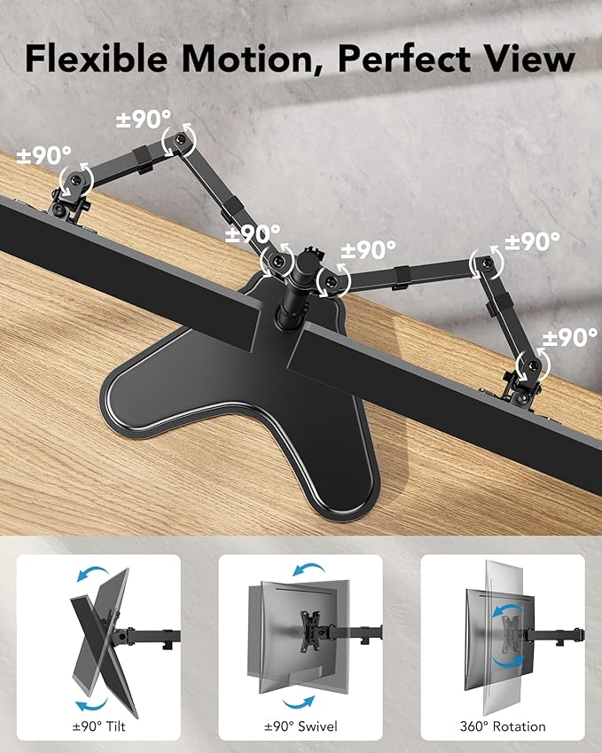 HUANUO 32 inches Dual Monitor Stand up to 17.6lbs per Arm, High-Grade Aluminum Free-Standing Dual Monitors Mount for 2 Screens. Fully Adjustable Dual Monitor Stand for Desk with Tilt, Swivel, Rotation-DeskLoop Office