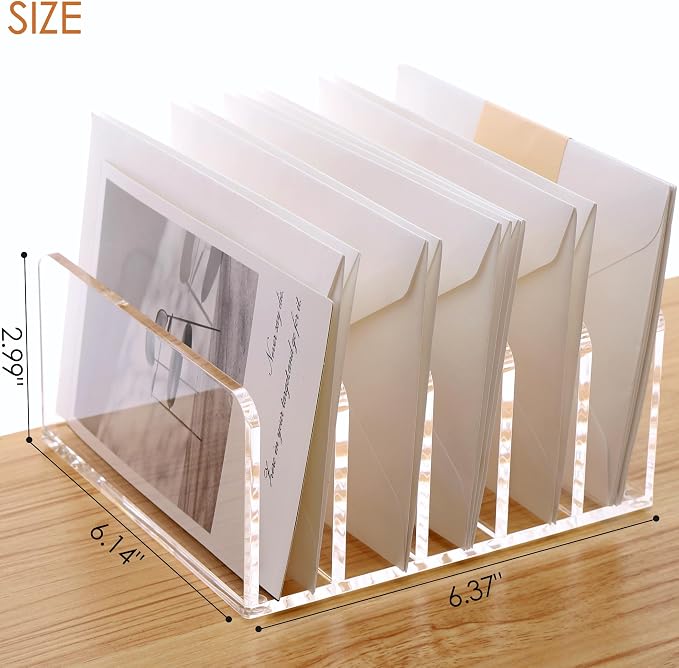 SANRUI Acrylic Desk Organizer, 5 Compartments Mail Organizer, Small File - Image 3