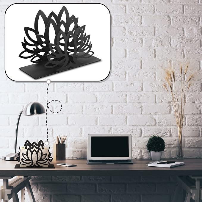 Lotus Desktop Mail Organizer Lotus Shaped Mail Holder Countertop Black Metal - Image 7