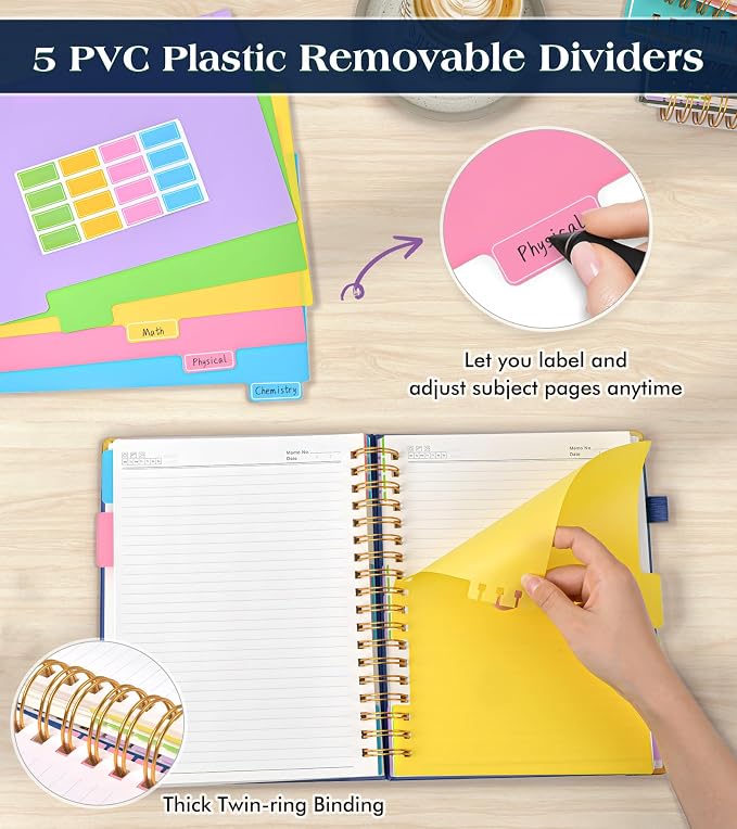 Spiral Notebook Journal with Removable Dividers Tabs, 300 Pages Hardcover - Image 3