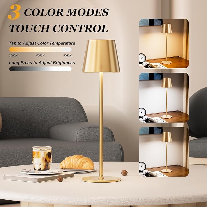Kakanuo Cordless Table Lamp Rechargeable Gold - Image 2
