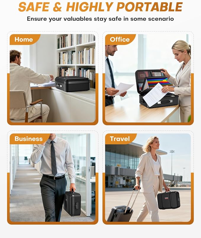 Fireproof Document Box with Lock, Hard Case Safe Box Water Resistant Document - Image 7