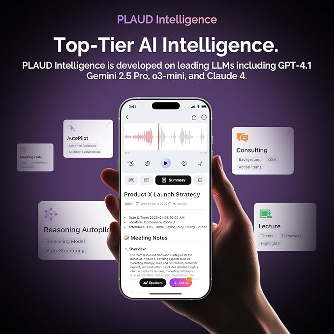 NotePin Voice Recorder, AI Voice Recorder, App Control, AI Notetaker, AI Transcribe & Summarize, Support 112 Languages, 64GB Memory, Audio Recorder for Lectures, Meetings, Sunset Purple