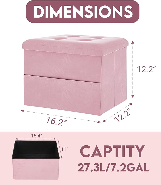 ZOES HOMEWARE Small Storage Ottoman Foot Rest, Velvet Ottoman - Image 2