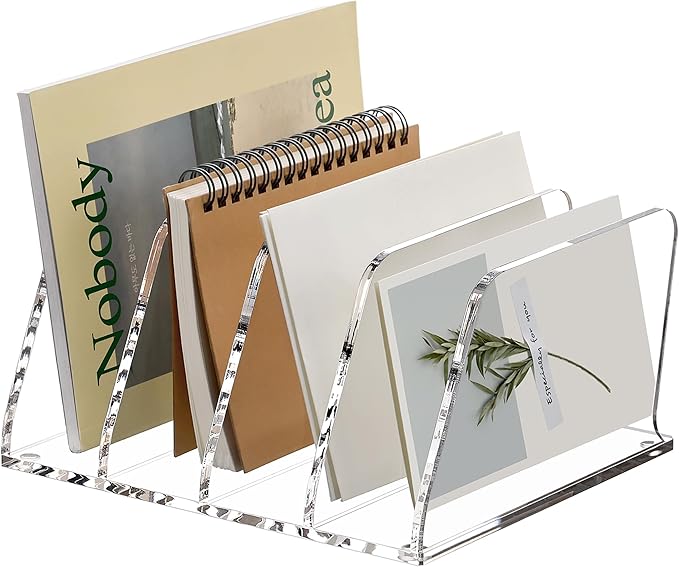 SANRUI Acrylic Desk File Sorter Organizer Holder, 4-Section Clear Vertical by SANRUI