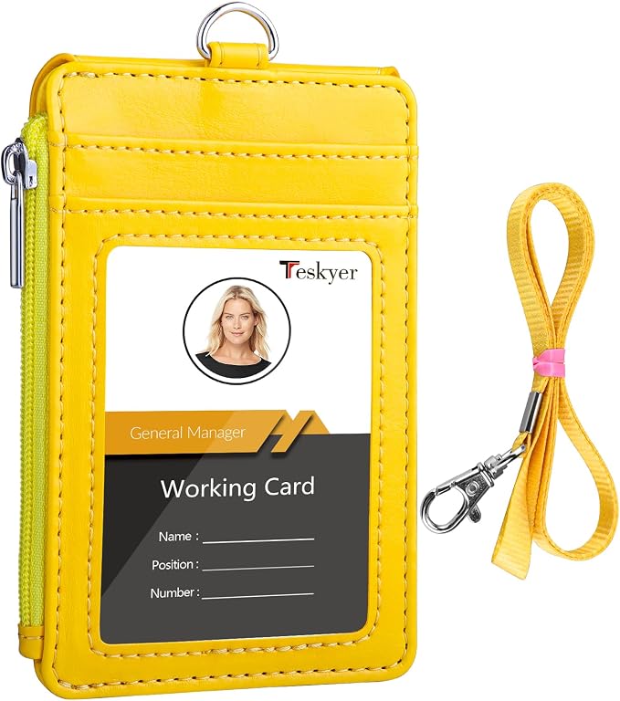 Teskyer ID Badge Holder with Lanyard, Lanyard Wallet, Bright Dark Pink | 4-Card by TESKYER