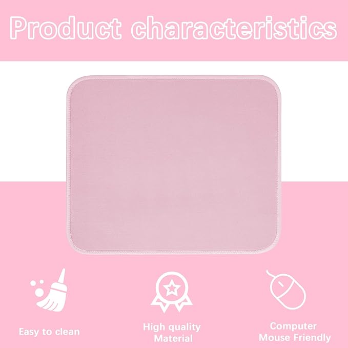 2 PCS Pink Mouse pad Bulk with Stitched Edge, 10.2x8.3inches 3mm Thickness - Image 3