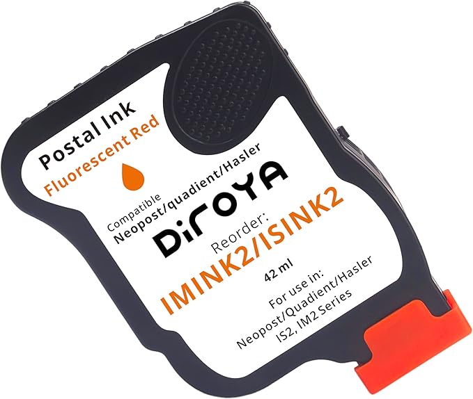 ISINK2 Fluorescent Red Ink Cartridge for Neopost IS-200, IS-240, IS-280, Quadient Hasler IM-200, IM-240, IM-280 Franking Machines, 42ml, 4200 Impressions, 4145144H-DeskLoop Office