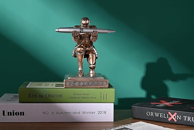 Knight Pen Holder Pen Stand Desk Organizers and Accessories Resin Pencil Holder as Gift with a Fancy Pen for Office and Home Desk Organizer (Bronze)-DeskLoop Office