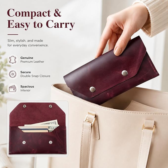 Genuine Leather Cash Envelope Wallet, Two Snap Money Pouch - Image 7