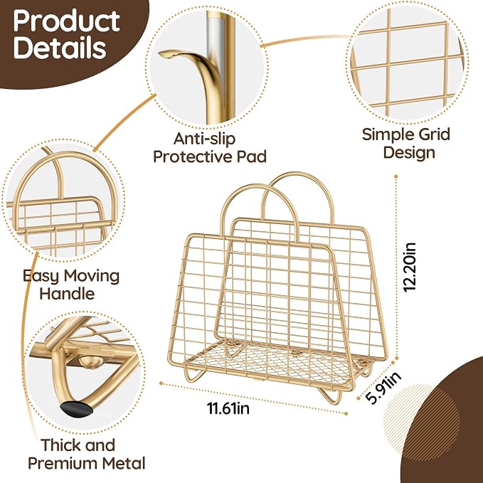 Gold Magazine Holder, Modern Magazine Rack Floor, Metal Wire Magazine Basket - Image 6