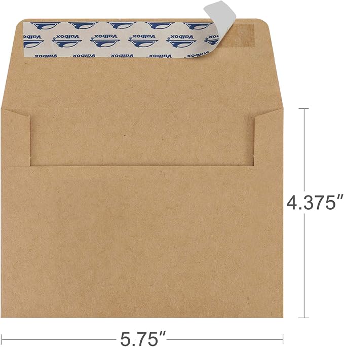 ValBox A2 Invitation Envelopes 100 Qty 4.375x5.75" Brown Kraft Envelopes Self - Image 2