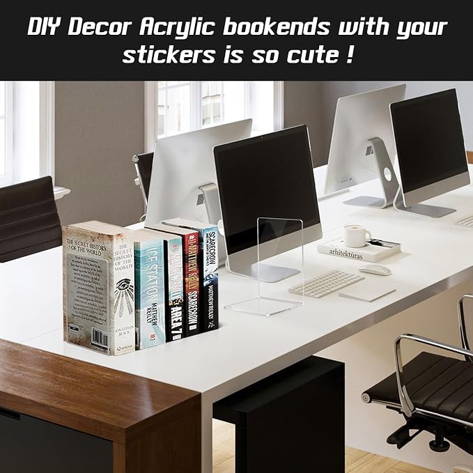HappyHapi Acrylic Bookends for Shelves, Decorative Book Holder for Home Library - Image 6