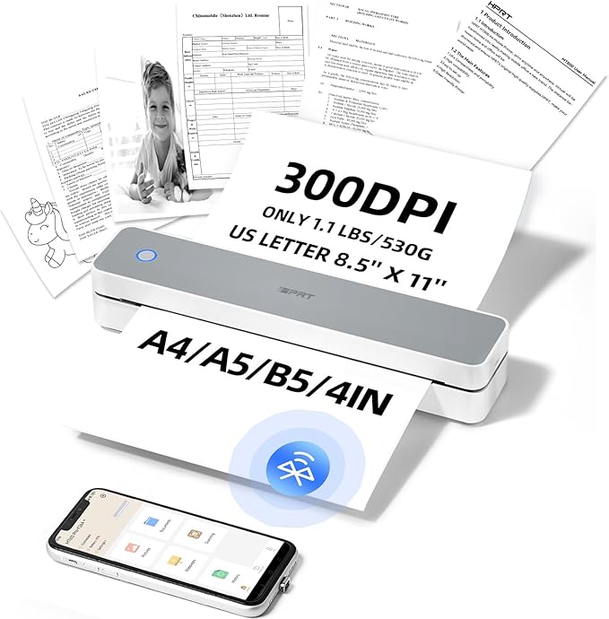 iDPRT Portable-Printer Wireless for Travel, 300DPI Inkless-Thermal-Printers for Home Use, Office, Supports 8.5" x 11"&A4&A5(Cannot Print Color Only Supports Thermal Paper)-DeskLoop Office