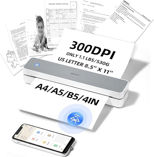 iDPRT Portable-Printer Wireless for Travel, 300DPI Inkless-Thermal-Printers for Home Use, Office, Supports 8.5" x 11"&A4&A5(Cannot Print Color Only Supports Thermal Paper)-DeskLoop Office