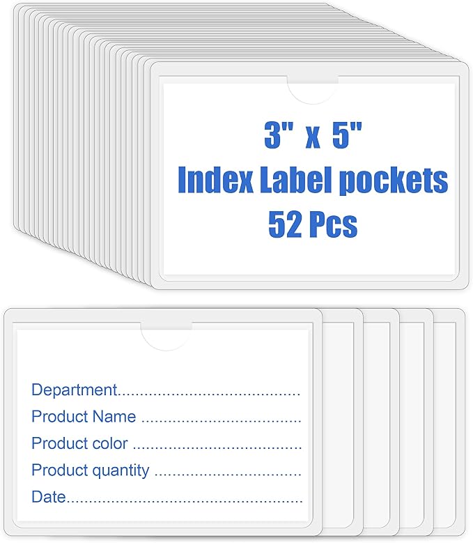 52PCS Clear Index Card Pockets Self-Adhesive 3"X5" Top Open Label Holder by Unknown