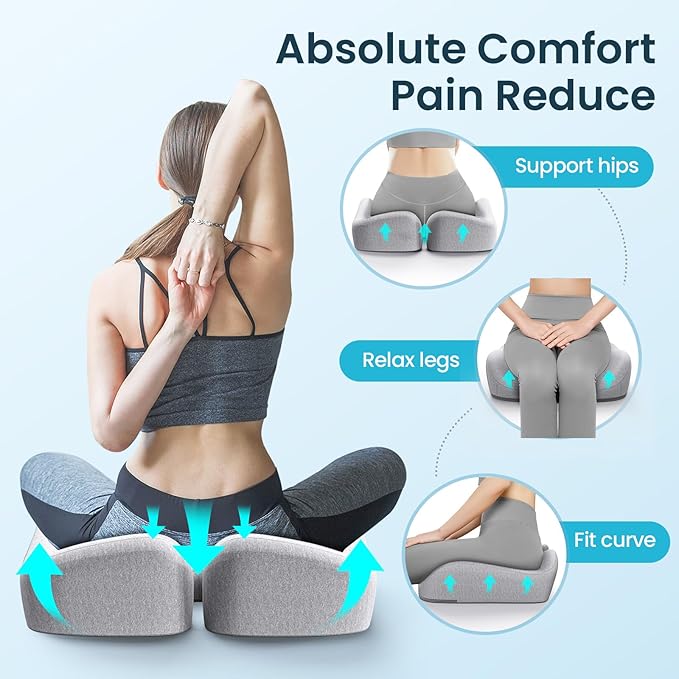 Benazcap Seat Cushion, Memory Foam Cushion for Office Chair - Ergonomic Chair Cushions for Tailbone Pain Relief, Sciatica & Back Support, Office Chair Cushion & Car Seat Cushion, Grey-DeskLoop Office