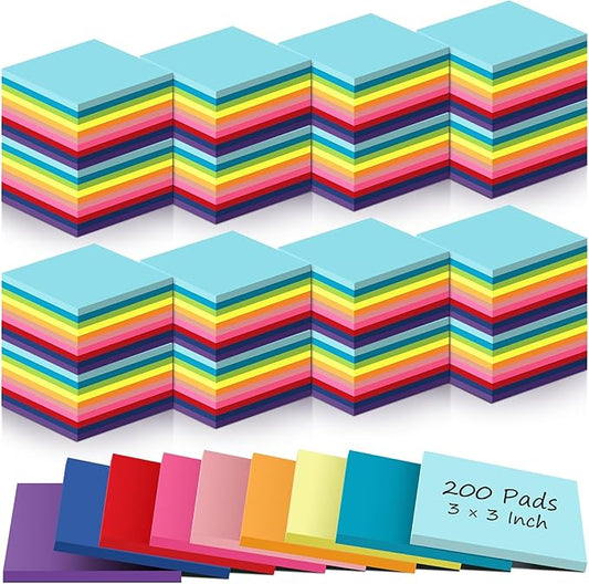 Zubebe 200 Pads Sticky Notes Bulk, Bright Colors Notepads Self Stick Note Square Memo Post Sticky for Office School, 45 Sheets/pad(3 × 3 Inch)-DeskLoop Office