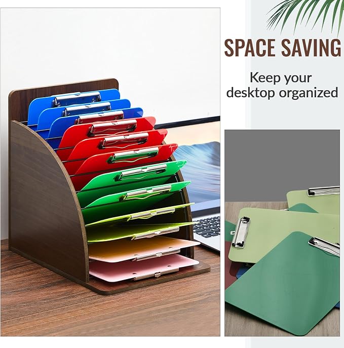 Wonderjune 1 Pack Clipboard Holder Wooden Metal Clipboards Storage Rack - Image 5