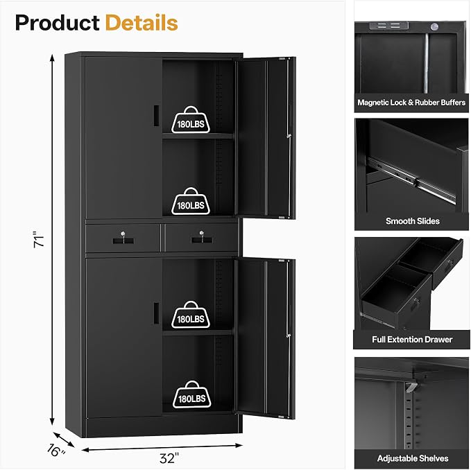 TaskStorz Metal Storage Cabinet, Lockable File Steel Cabinet - Image 3