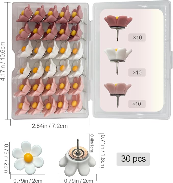30pcs - 3 Colors Flower Push Pins Cute Thumb Tacks - Image 5