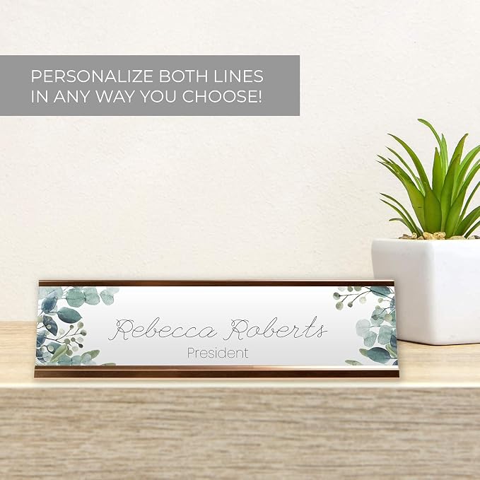 Personalized Floral Greenery Desk Plate / 2" x 8" Desk Sign/Trendy Name Plate - Image 3