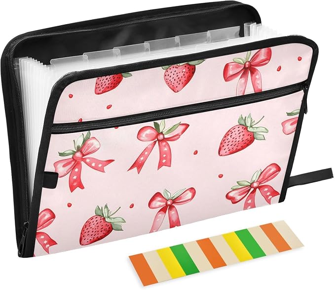 Expanding File Folder Strawberries Bows Pink Accordion File Organizer 13 by ALAZA