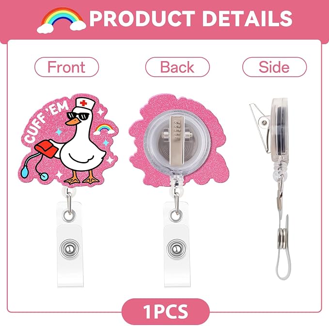 Funny Nurse Badge Reel, Cuff 'Em Goose Badge Holder - Image 4
