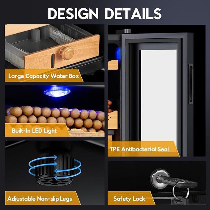 Electric Cigar Humidor Cabinet 25L, Tylza Electric Humidors for Cigars with Temp & Humidity Control, Digital Hygrometer, Lock, Refrigerator, Cigar Humidors with Cedar Wood Drawer Shelves, 170 Cigars-DeskLoop Office