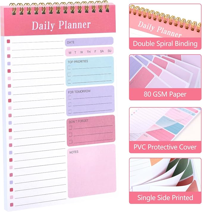 LABUK 10 Pack Daily To Do List Notepads 5" x 8" Daily Planner 30 Sheets Spiral - Image 3