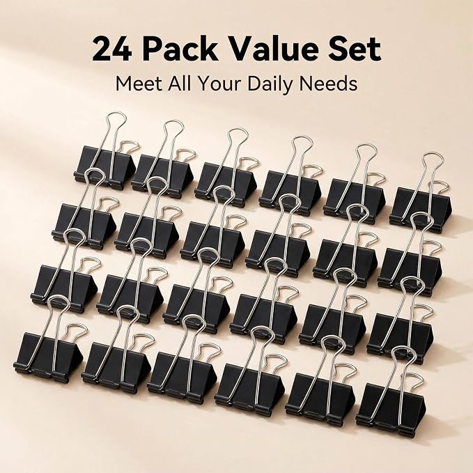 24 Pack 3 Inch Extra Large Binder Clips, Heavy Duty Paper Clamps, Big Metal - Image 7