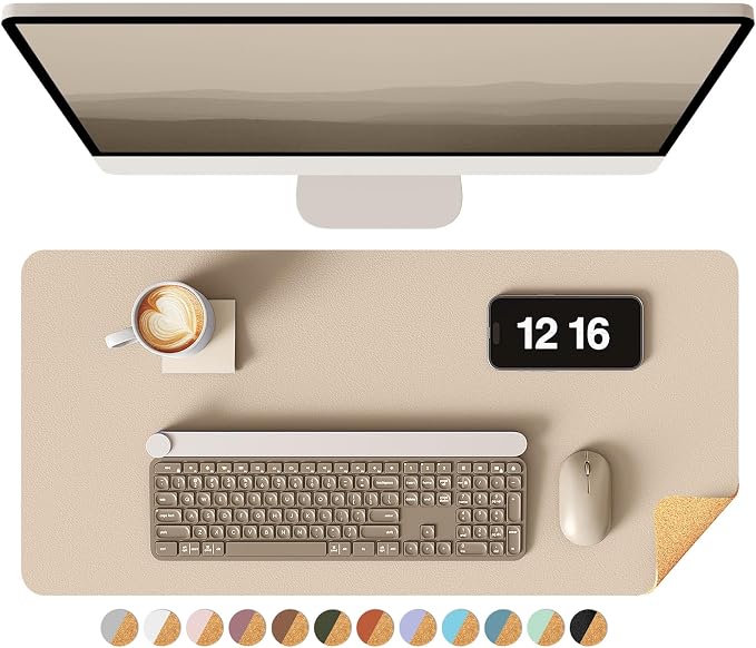 YSAGi Double-Sided Desk Pad, 23.6"x13.7" Leather Desk Mat, Eco Cork Desk Pad by YSAGi