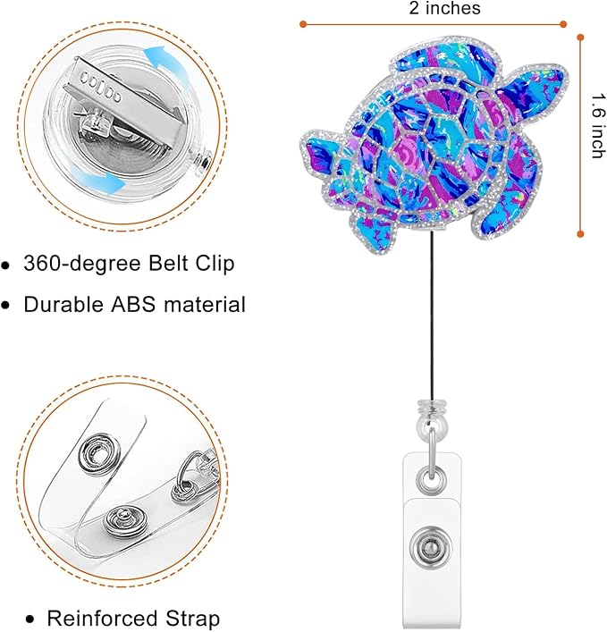 Rainbow Sea Turtle Badge Reel, Nurse Pediatric Badge Holder - Image 2