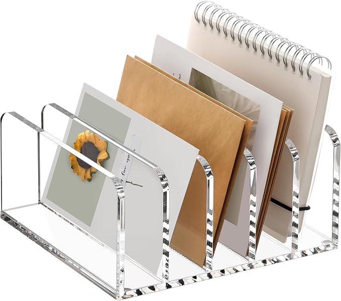 SANRUI 5 Compartments Acrylic Mail Sorter Holder, Vertical Letter Sorter & by SANRUI