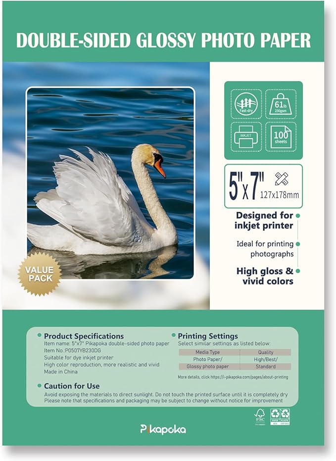 Double Sided Glossy Photo Paper 5x7, Thick Glossy Paper for Cardstock, 100 Sheets 61lb for Inkjet Printer-DeskLoop Office