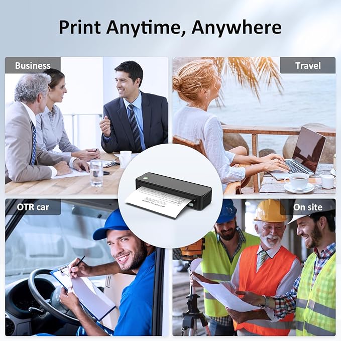Inkless Portable Printer for Travel, Wireless Thermal Printer Supports 8.5 x 11 Inch Thermal Paper, Bluetooth Machine Includes Carry Case and 3 Rolls of Paper Kit, Black-DeskLoop Office